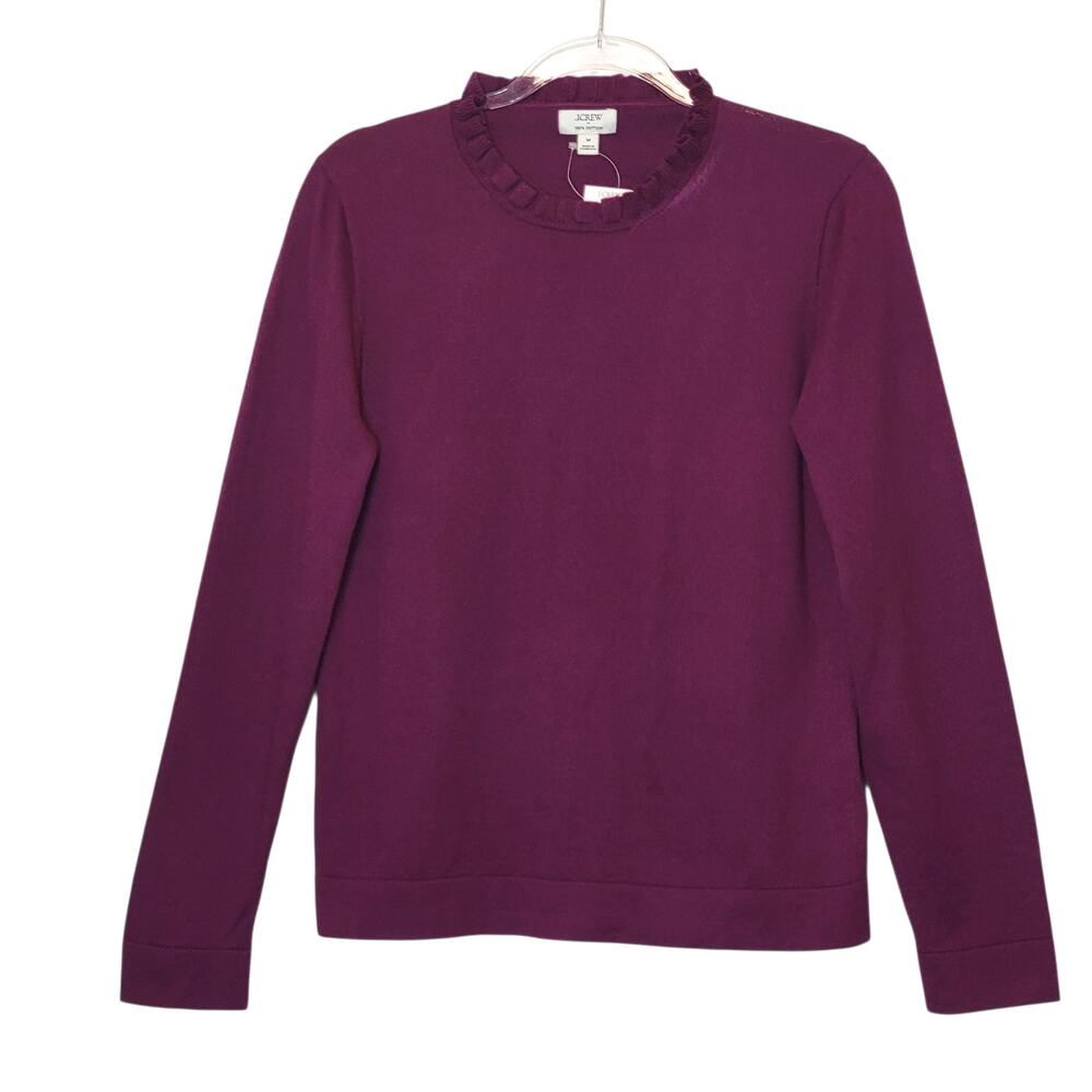 J.Crew NWT Scalloped Crew Neck Knit Sweater Cotton Purple Long Sleeve Size M - Picture 10 of 10